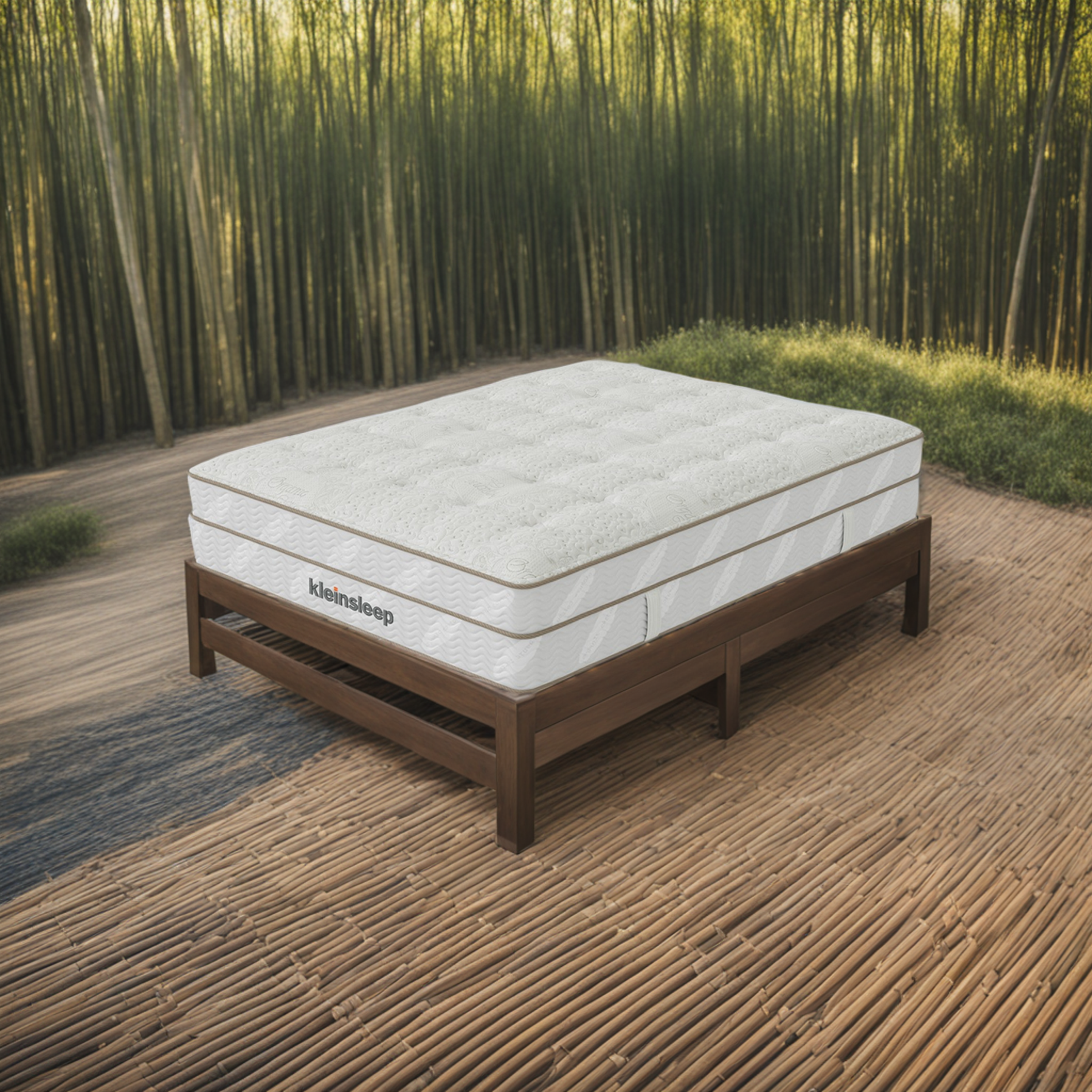 Bed in outdoorsy area 